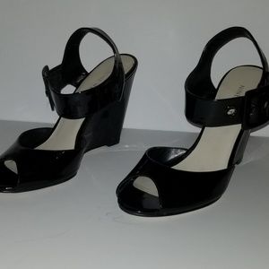 Nine West Black Patent Peep Toe Wedges